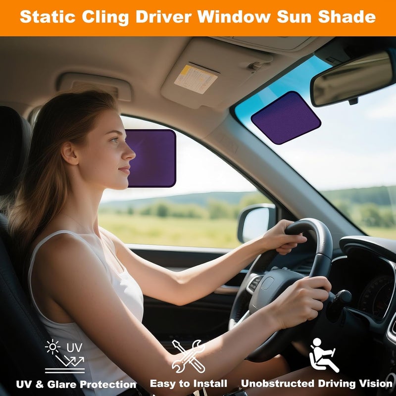KOCZIL Square Static Cling Car Window Shades for Windshield & Side Windows – Universal Fit (9.84" x 7.09") Driver Side Window Sunshade, Glare-Reducing Window Cover with Durable Mesh & Dark PVC Film - Image 2